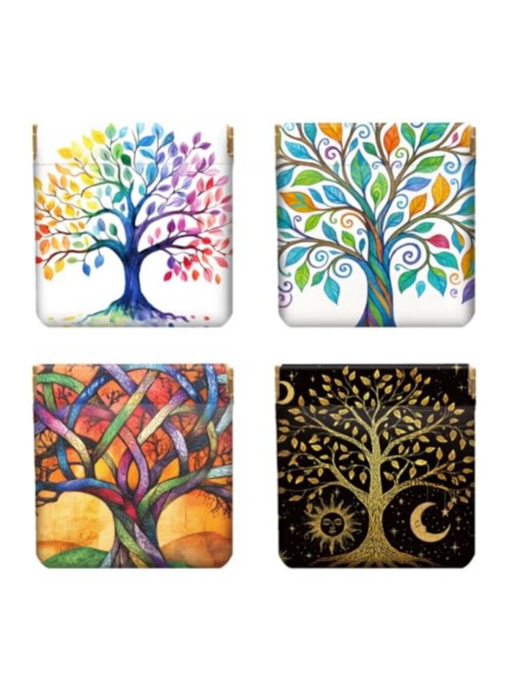 4PCS PU Leather Squeeze Coin Purse Set Tree of Life Pouch
